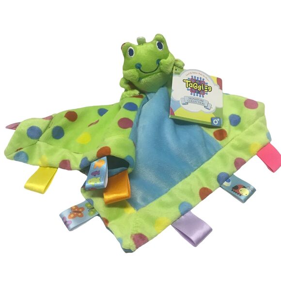 NEW Taggies Mary Meyer Frog Lovey Baby Security Blanket Green Blue Polka Dot - Picture 1 of 8